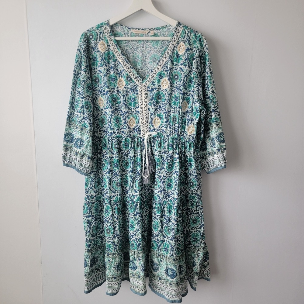 soft surrounding women's Nerissa Dress size L V-neck embellishments tassel-tie